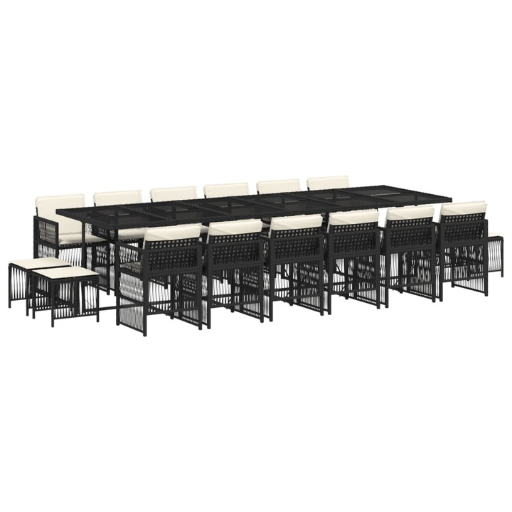 Set mobilier de gradina cu perne vidaXL, 17 piese, negru, poliratan, 32.35 kg