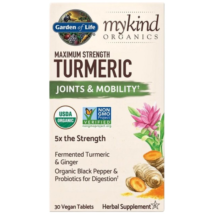 Supliment alimentar Garden Of Life Mykind Organics Turmeric Putere maxima, 30 Tablete