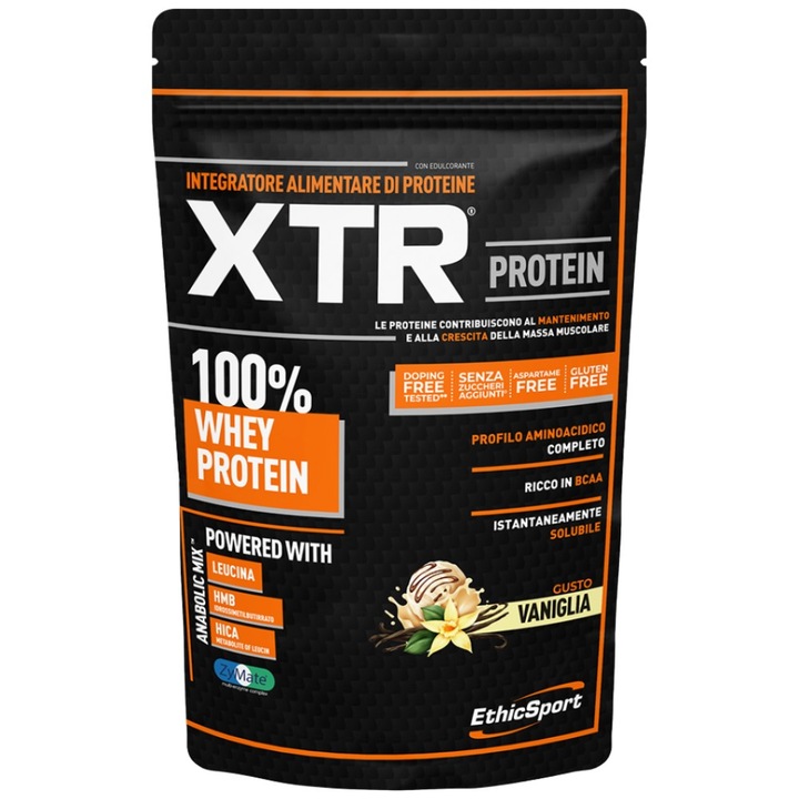 Supliment alimentar EthicSport XTR 100% zer cu AnabolicMix si ZyMate, vanilie, 900 grame