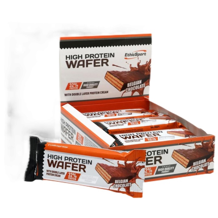 Supliment alimentar EthicSport HIGH PROTEIN Wafer, ciocolata belgiana, 12 x 35 grame