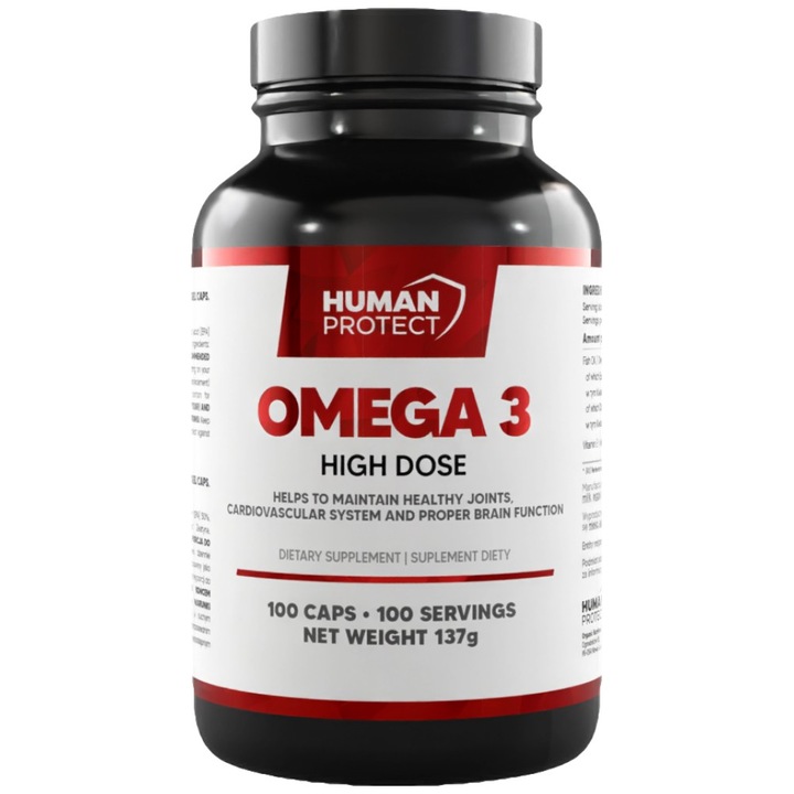 Human Protect Omega 3 HIGH DOSE étrend-kiegészítő 50% EPA és 25% DHA tartalommal, 100 kapszula