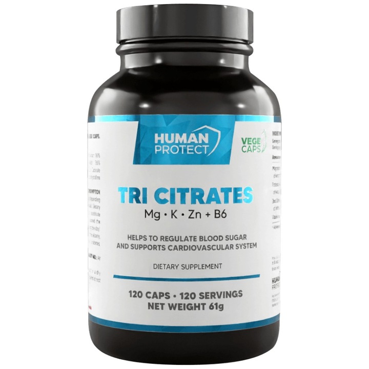 Human Protect Tri Citrate Magnesium plus Potassium plus Cink étrend-kiegészítő, 120 kapszula