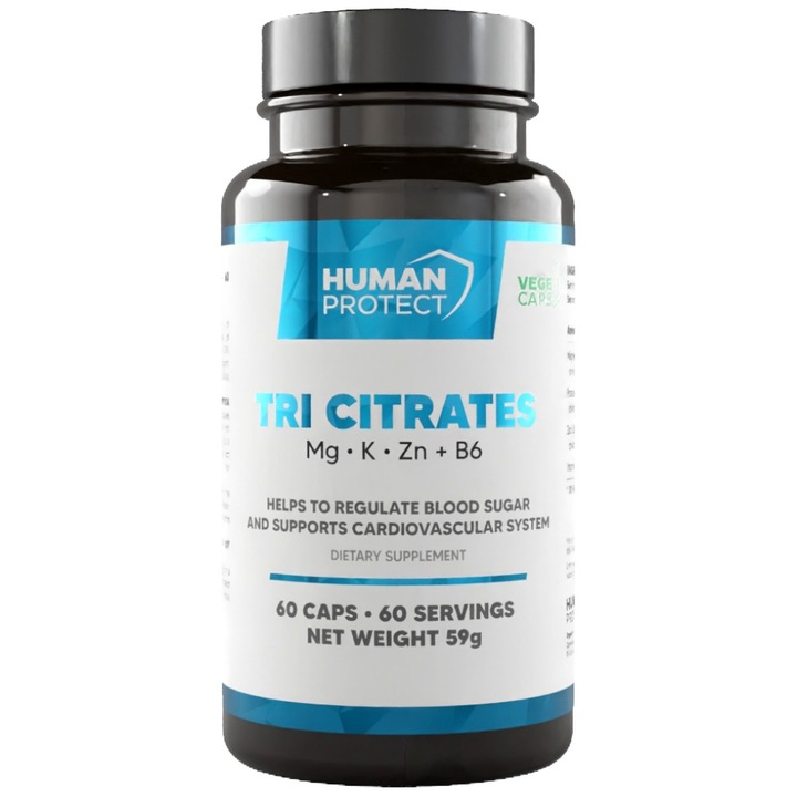 Táplálékkiegészítő Human Protect Tri Citrate Magnesium plus Potassium plus Cink, 60 kapszula