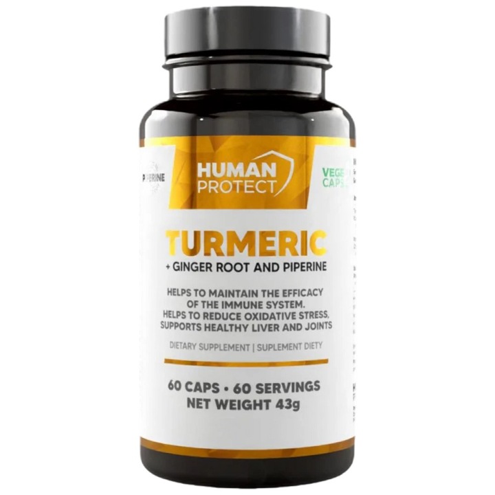 Хранителна добавка Human Protect Turmeric with Ginger Root with 95%Curcuminoids and 5% Gingerols, 60 капсули