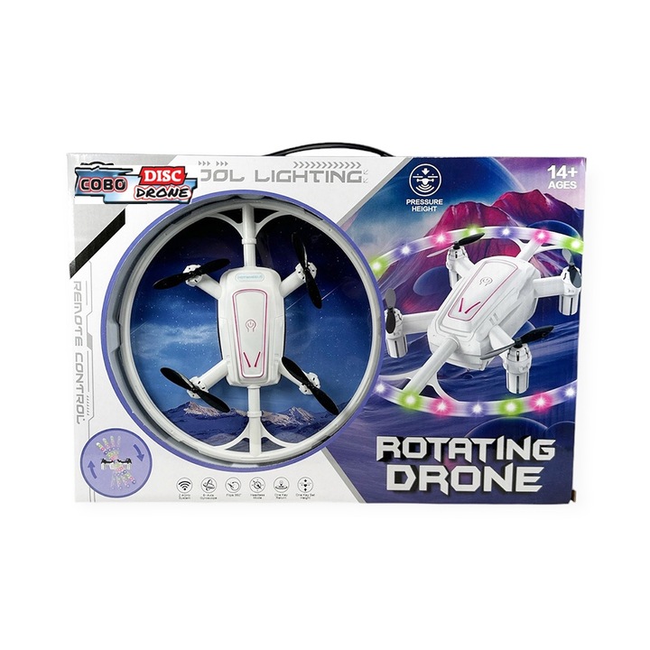 Drona Chippo Cobo Disk Cobo disc 240801, Disc luminos rotativ, Cu radiocomanda, 35x24cm, Alb
