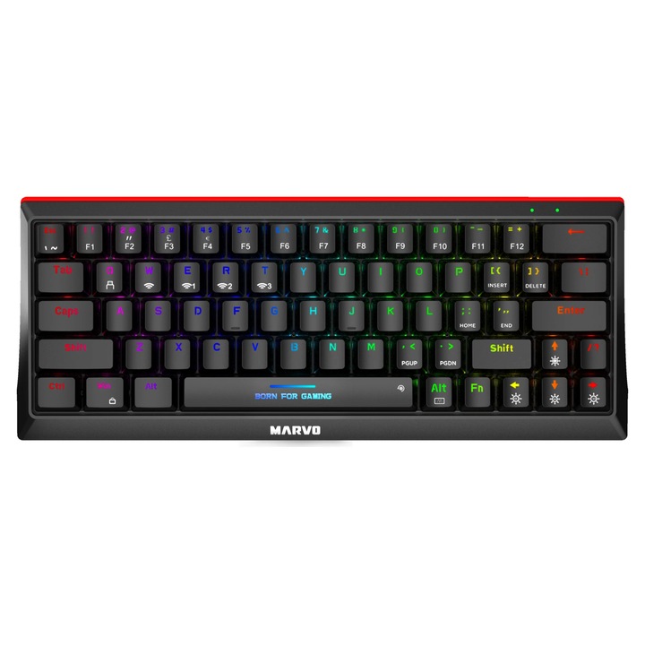 Клавиатура Marvo безжична механична геймърска клавиатура Wireless Gaming Mechanical keyboard Hecate 61WR Black - KG962W-R - Bluetooth 5.0, 63 keys MARVO-KG962W-R