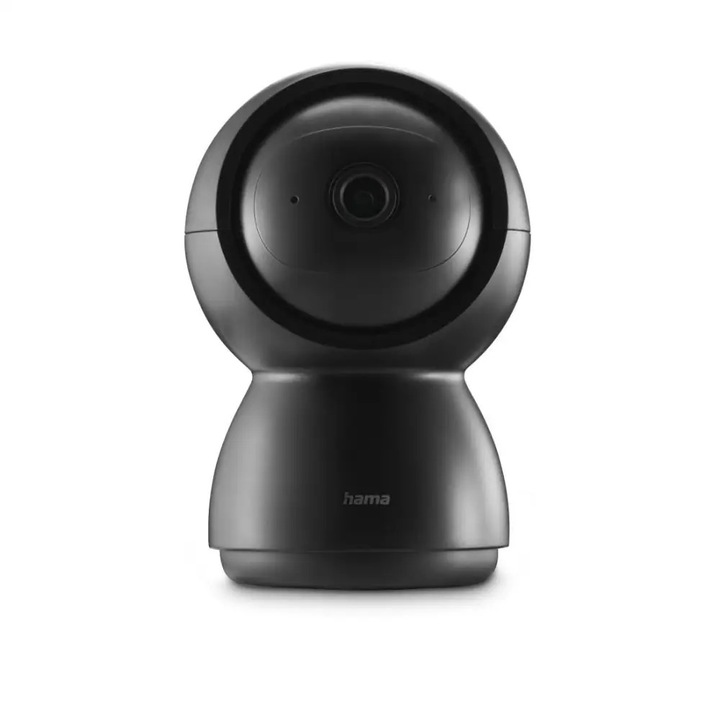 Camera De Supraveghere Interioara Hama Cu Wi-Fi (Camera Wi-Fi Pivotanta Si Inclinabila Cu Aplicatie, Vedere Nocturna, Inregistrare, Detector De Miscare, Interfon, Camera Pentru Animale De Companie, Monitor Pentru Bebelusi, 1080P, 128Gb) Neagra