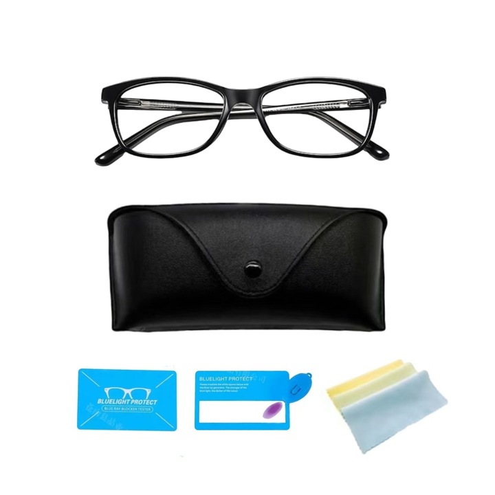 Számítógépvédő szemüveg, XUNNING®, kék fény gátló, tükröződésmentes, UV-szűrő, dioptria nélkül, uniszex modell, kék fényszűrő teszt, fekete