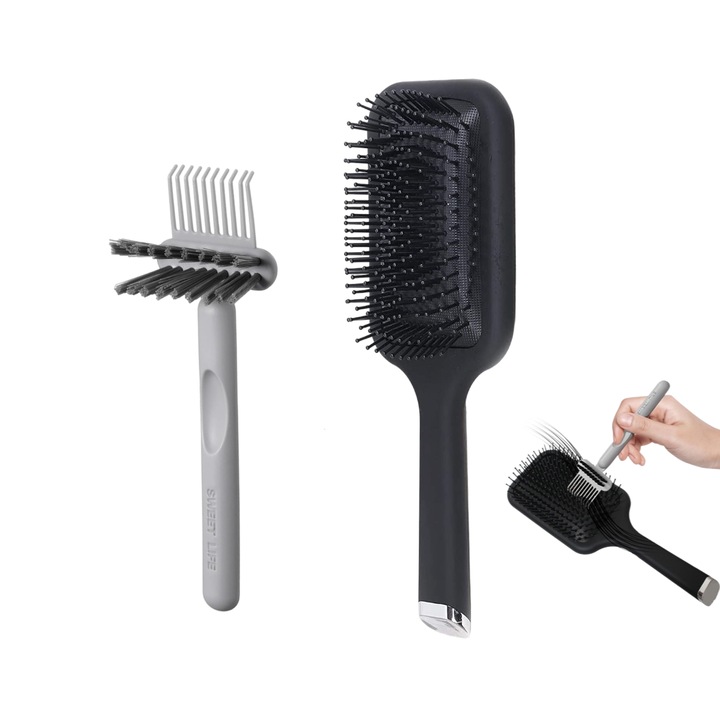 Hajkefe, XUNNING®, Fésűtisztító eszközzel, antisztatikus, nedves és száraz, egyenes és göndör hajhoz, Gyorsan eltávolítja a korpát és a töredezett hajat a fésűk között