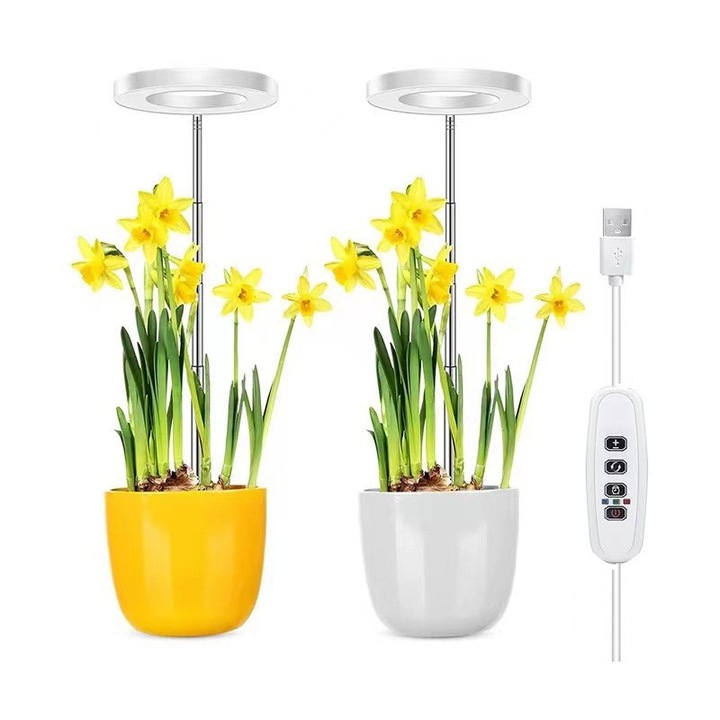 Lampa UV pentru cresterea plantelor, 1 Set 2 alb cald Lampa de lucru 48 de LED, 10 luminozitati reglabile 180 ° panou de lumina rotativ, inaltime reglabila cu temporizator automat pornit / oprit 3/9/12H, 5V, 5W