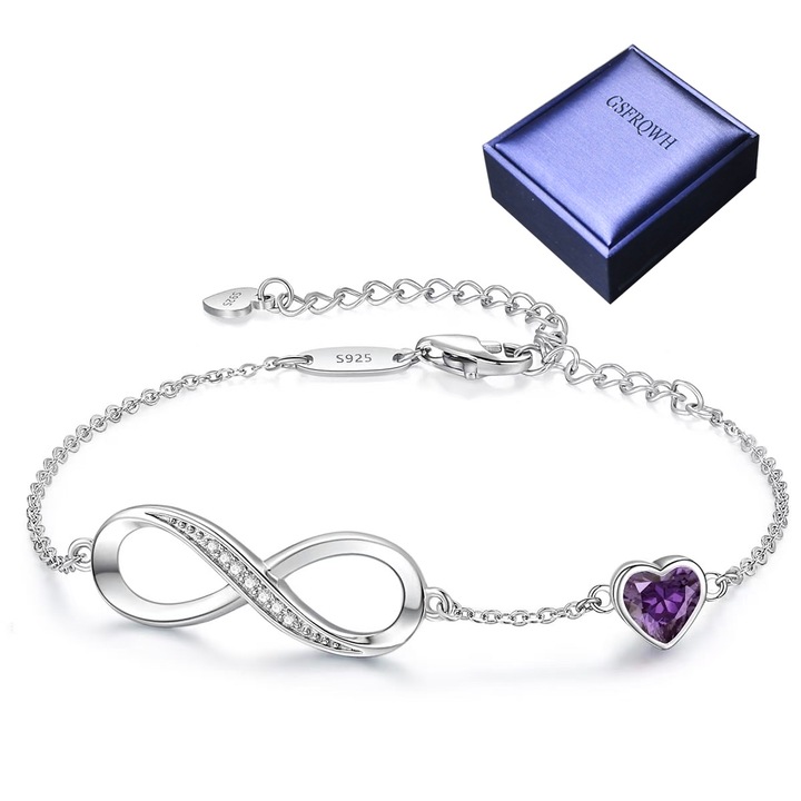 Bratara argint femei GSFRQWH® lungime reglabila ametist natural Argintiu/Violet