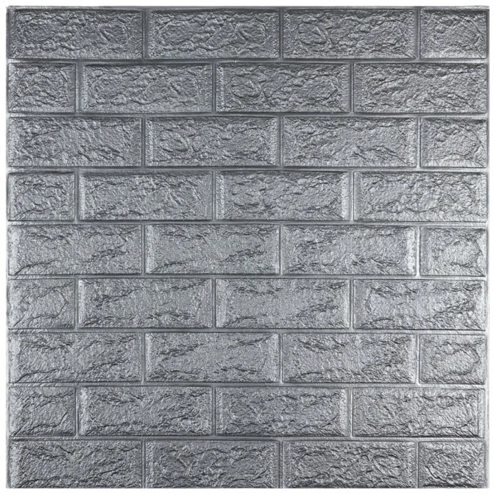 50 db SDEPOT® tapéta csempe készlet, 2mm vastag, mérete 70x77 cm, téglautánzat, ezüst