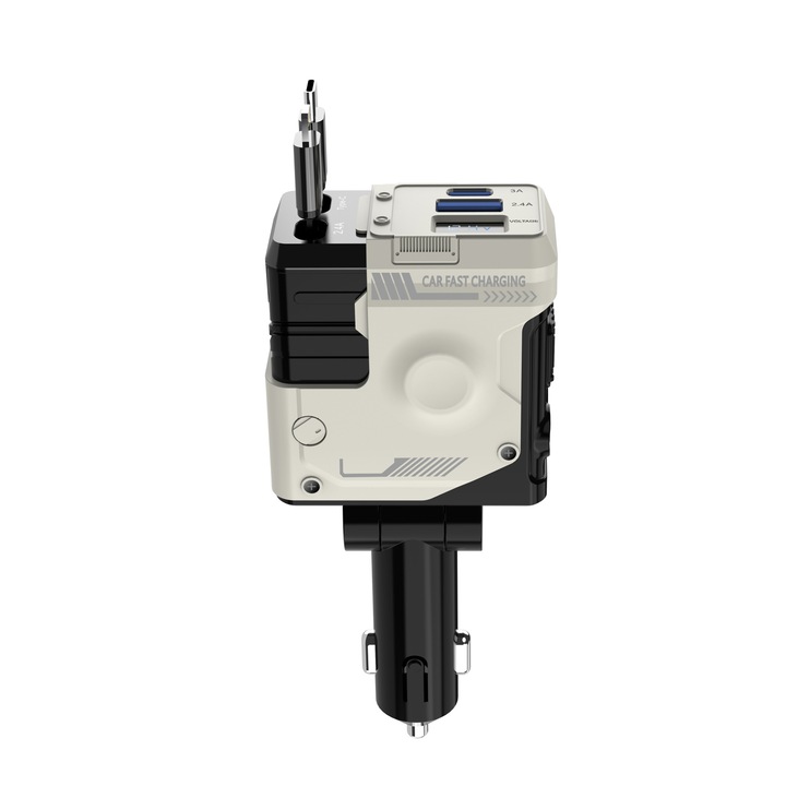 Yulinland® зарядно за кола, 66 W супер бързо зареждане, съвместимо с 12 V и 24 V интерфейси, 1 x Type C, 1 x USB, тяло от алуминиева сплав, LED индикатор, подходящо за iPhone, iPad, Samsung и други телефони с Android, бяло