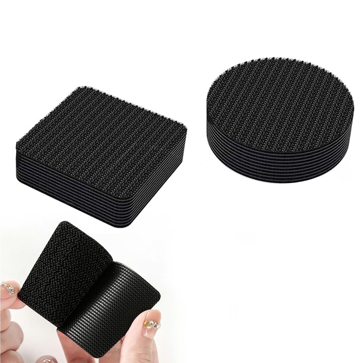 Комплект от 30 броя велкро лепенки за фиксиране на автомобилни стелки към пода, Самозалепващи се, свалящи се, Многократно използвани, Подходящи за всички видове ограничители против плъзгане, Черни