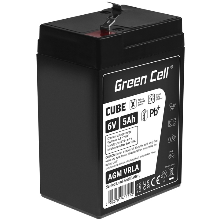 Baterie fara intretinere Cube AGM VRLA IP54 6V 5Ah pentru sisteme de alarma, case de marcat, jucarii