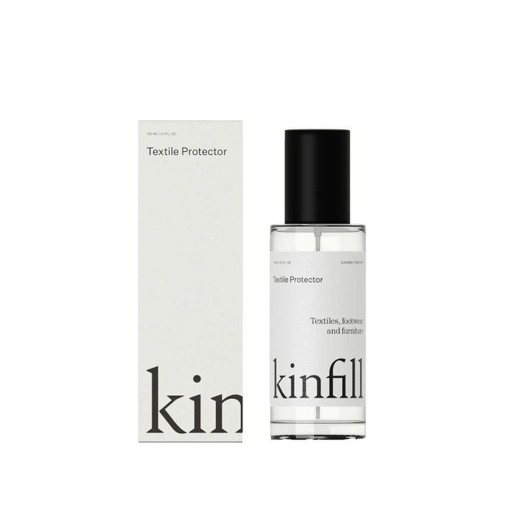 Solutie impermeabilizare textile Kinfill, Textile Protector, protejeaza hainele si incaltamintea, previne petele si absorbtia umiditatii, ingrediente 100% biodegradabile, cruelty-free, 150 ml