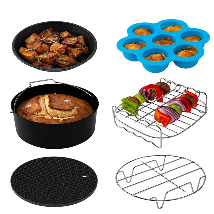Accesorii pentru friteuza cu aer 6 buc, Negru, compatibile cu modelele de 3,5 litri