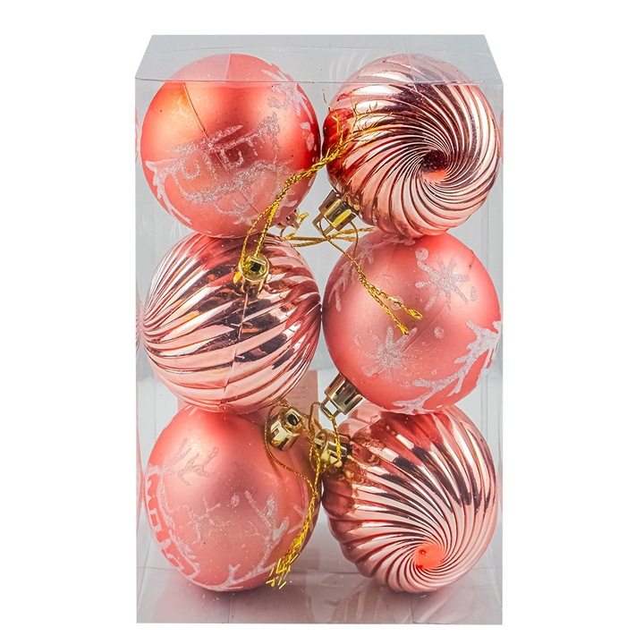 Globuri pom Craciun, Roz, 6 buc/set