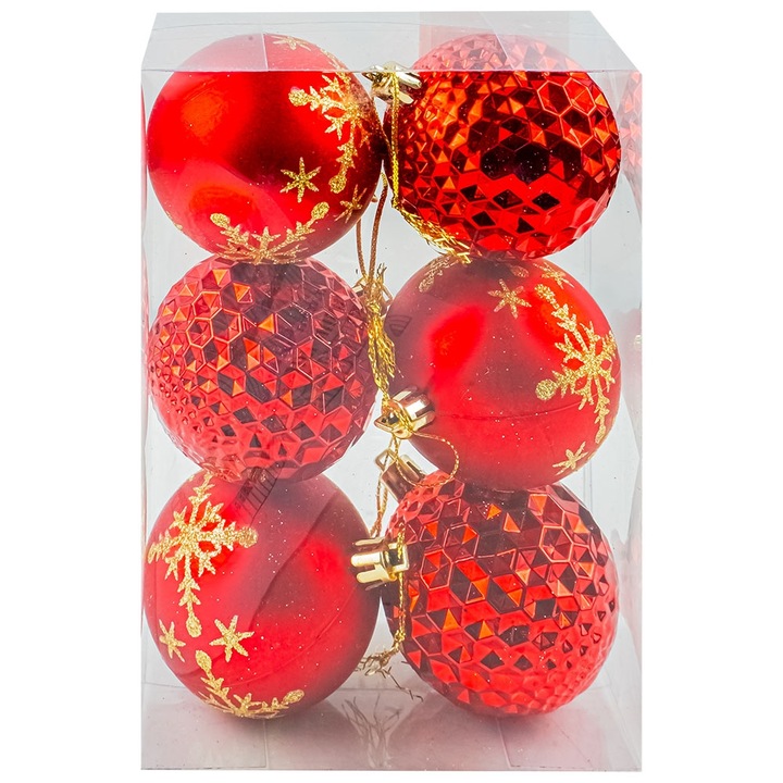 Set 6 Globuri pentru Bradul de Craciun, Rosu