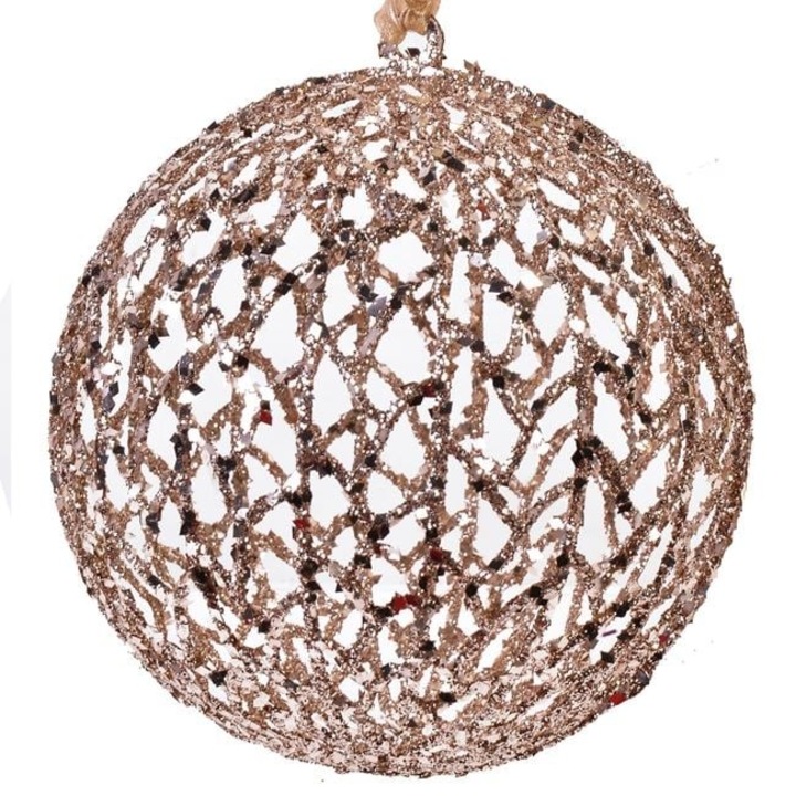 Ornament Brad de Craciun Antbro® bej cu model si glitter, 15cm