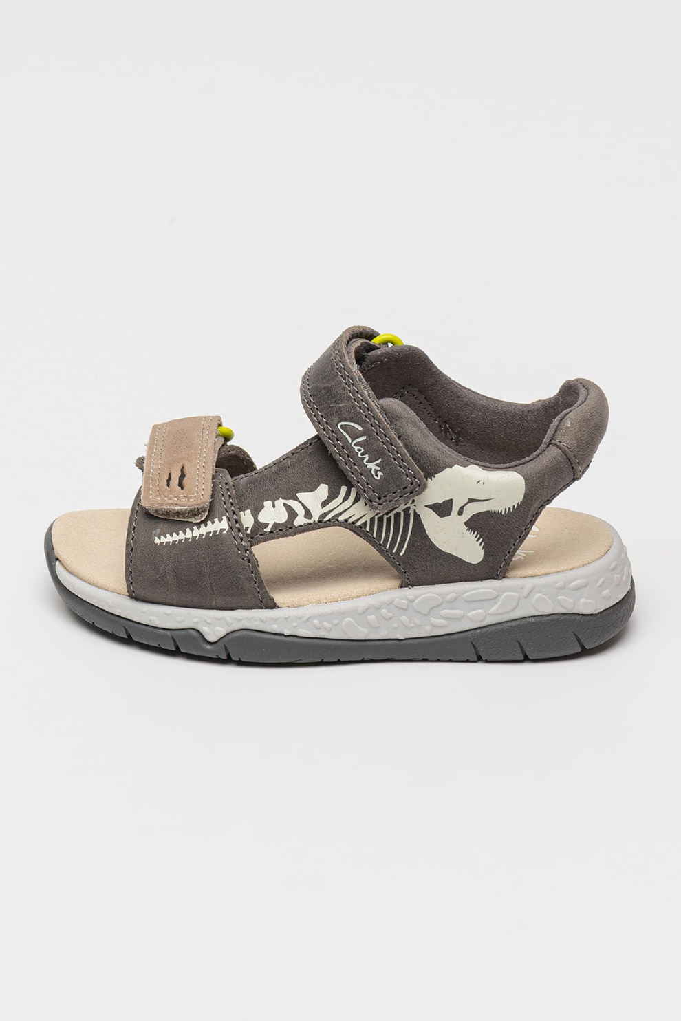 Clarks, Sandale din piele intoarsa cu velcro Spiney Tail, Gri, Gri inchis, 24 EU