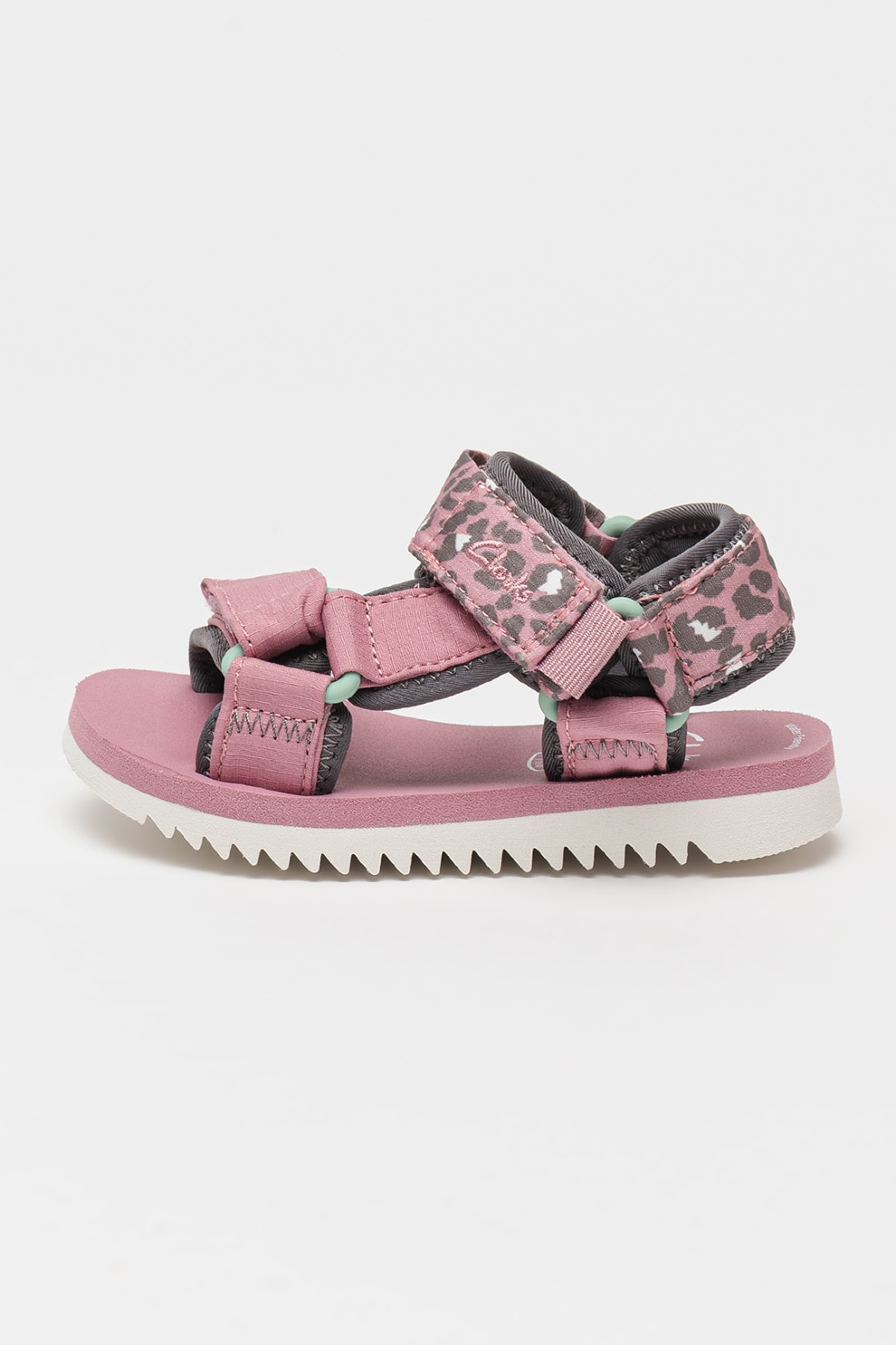Clarks, Sandale cu velcro si logo brodat Peak Web, Gri, Roz deschis, 24 EU