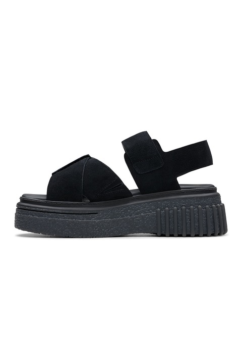 Clarks, Sandale din piele cu model animal print, Negru stins