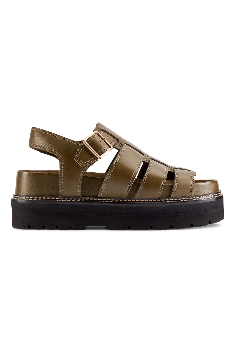 Clarks, Sandale flatform de piele, Kaki, 5
