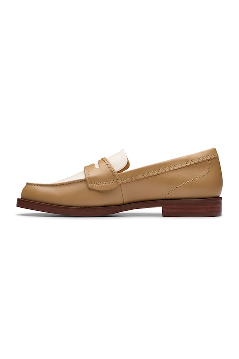 Clarks, Pantofi loafer din piele cu model uni, Alb/Maro nisip