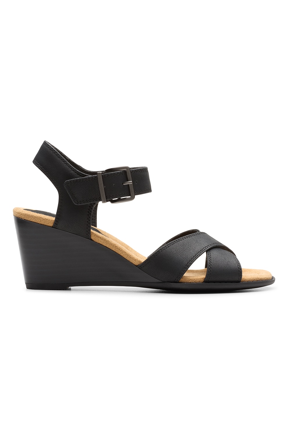 Clarks, Sandale demi-wedge de piele, Negru, 5.5