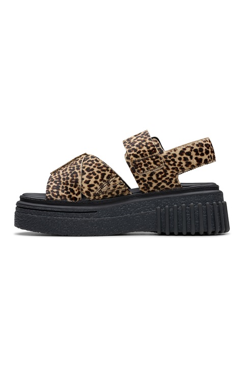 Clarks, Sandale din piele cu model animal print, Maro