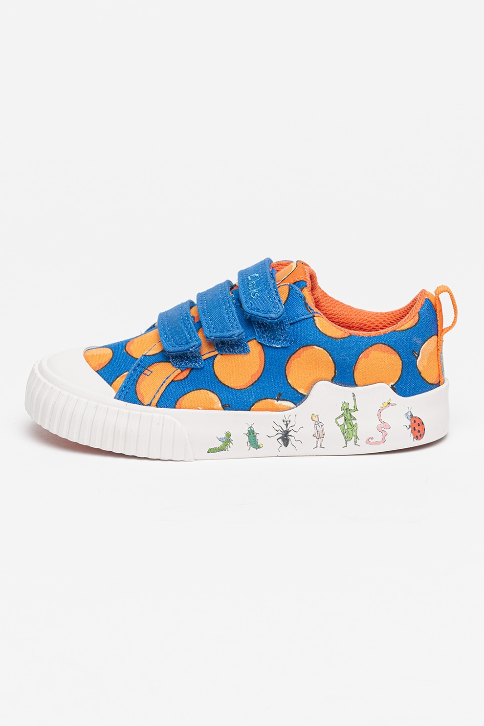 Clarks, Pantofi sport cu velcro si insertii grafice, Portocaliu mandarina, Albastru royal, 25 EU