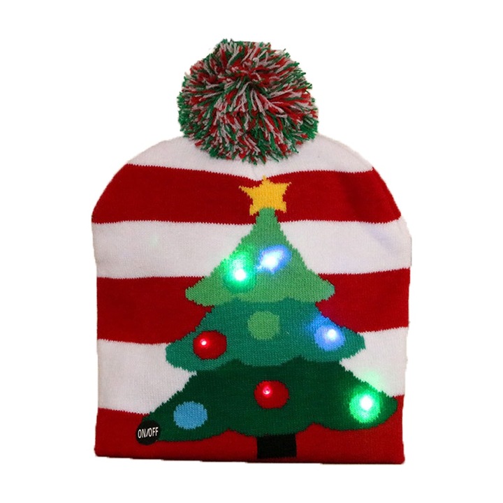 Karácsonyi motívumú sapka LED lámpával, TIENTEN, unisex, univerzális méret, TTC05 modell