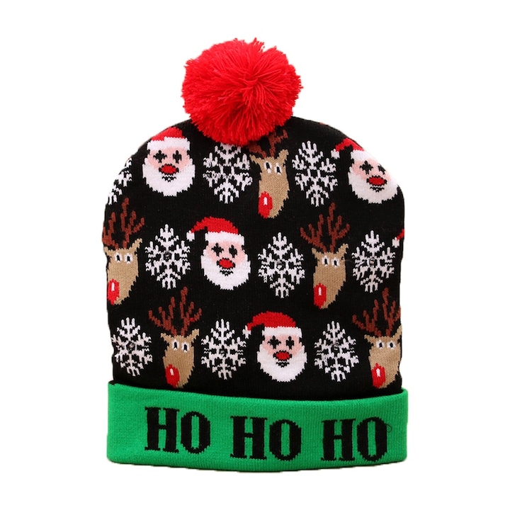TIENTEN karácsonyi motívumú kalap LED lámpával, unisex, univerzális méret, TTC07 modell