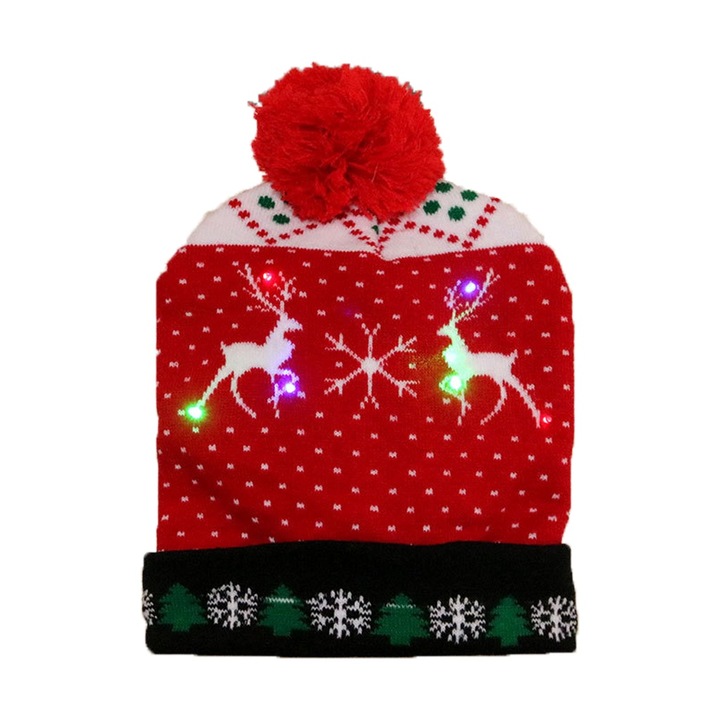 TIENTEN karácsonyi motívumú kalap LED lámpával, unisex, univerzális méret, TTC09 modell