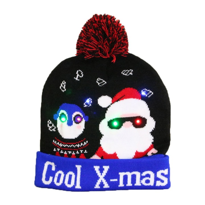 Karácsonyi motívumú sapka LED lámpával, TIENTEN, unisex, univerzális méret, TTC16 modell
