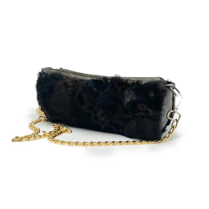 Természetes szőrméből készült pénztárca, fekete 30x15x15 cm