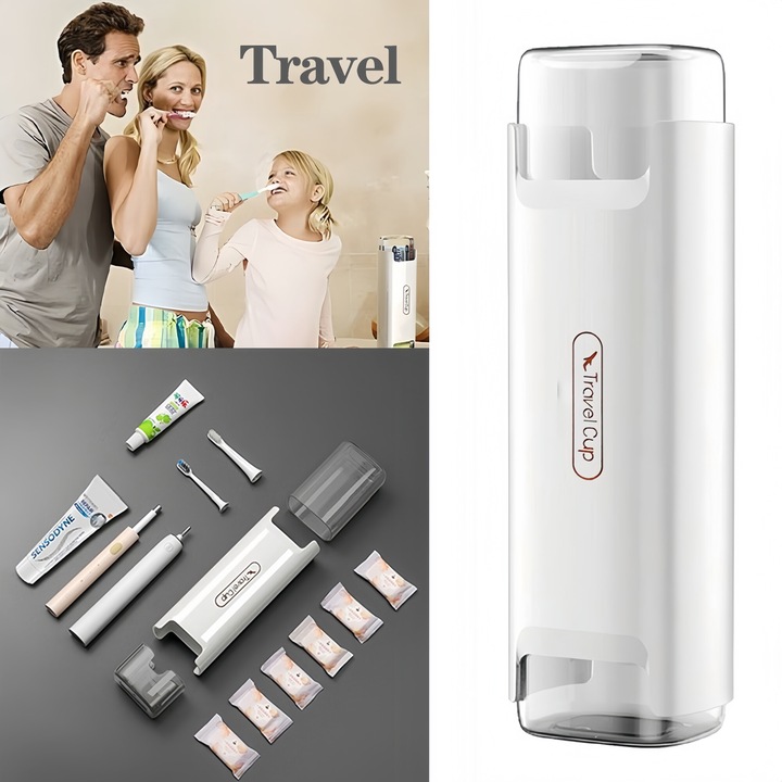 Cutie protectie periuta si pasta de dinti, Excitat, capacitate mare, Poate stoca periuta de dinti electrica si pasta de dinti, Prosopul de fata comprimat poate fi plasat in partea de jos, Etansat impotriva apei si prafului, Ideal pentru calatorie, Alb