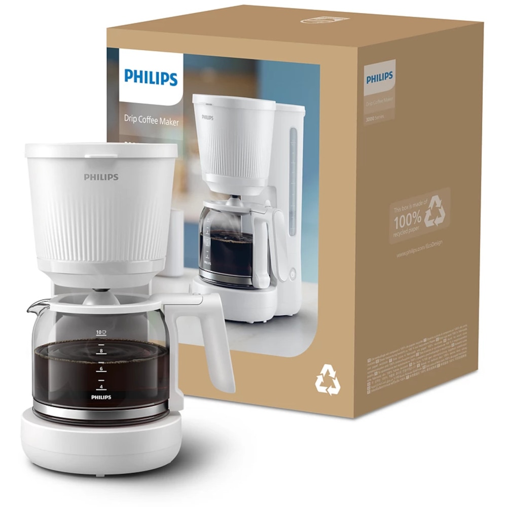 Cafetiera Philips Seria 3000 HD7411/00, 1.25 l, Oprire automata, Alb arctic