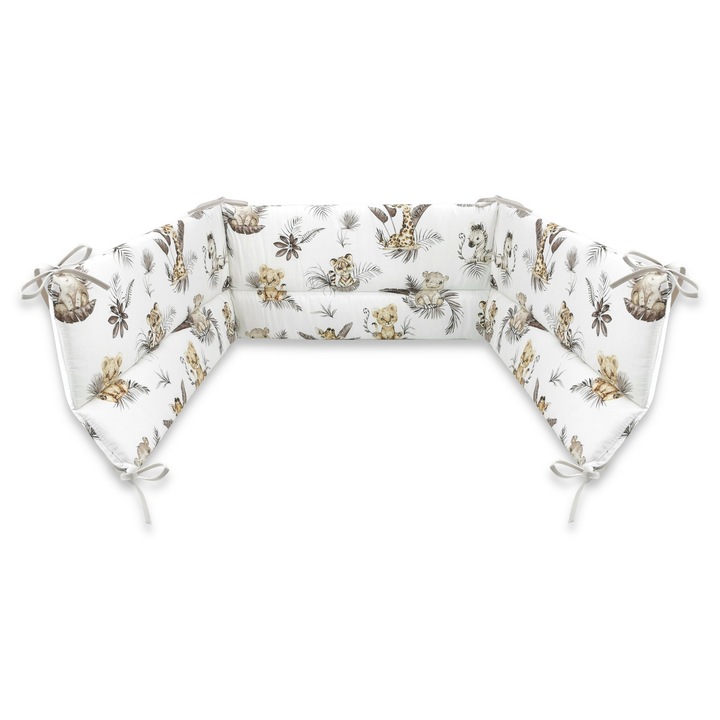 Aparatoare pentru patut, MimiNu, Din bumbac certificat Oeko Tex Standard 100, 180x30 cm, Cu panglici, Savanna