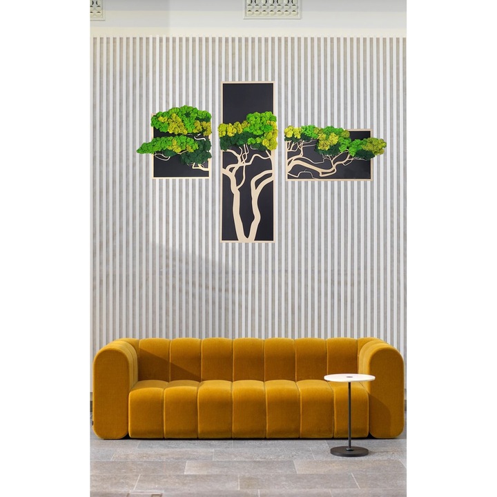 Tablou Copacul Vietii in 3 piese cu licheni stabilizati, AdryiArt, 100x70 cm