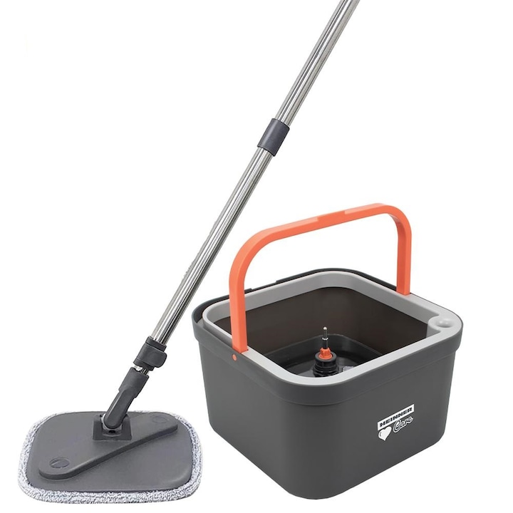 Set mop rotativ cu 2 rezerve mop incluse, capacitate 2.6 L, dimensiune galeata 30x30x18.5 cm, talpa mop 20x20 cm, maner telescopic, microfibra