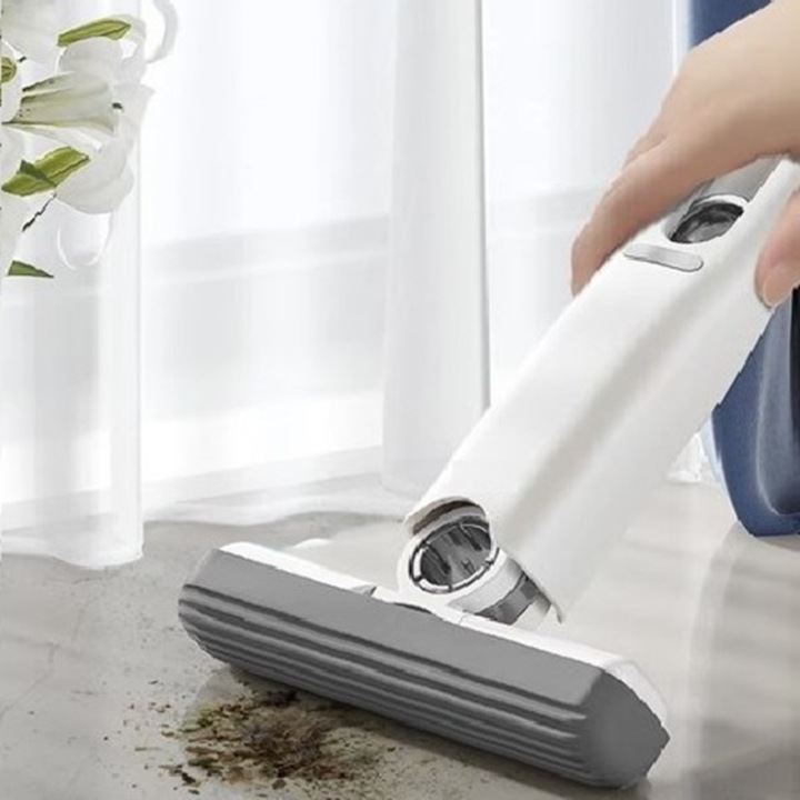 Mini mop portabil cu sistem de auto stoarcere CLASStitude usor de depozitat, stergere usoara suprafete / geamuri, 2 bureti inclusi, 29 x 14, 5 x 4 cm, Alb