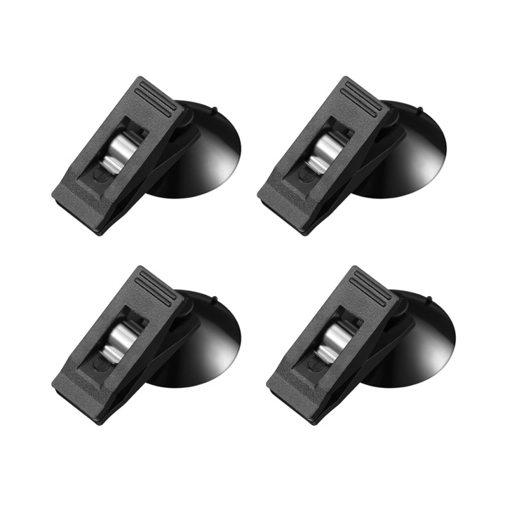 Set 4 Suport/ clema parbriz cu ventuza, pentru tichet de parcare, Nu lasa urme, vigneta, numar telefon, 35x30 mm, Negru