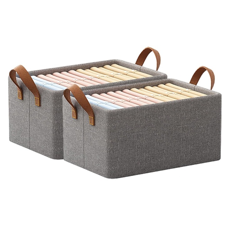 Set 2 cutii de depozitare dulap, pliabile, 47x28x20 cm, gri