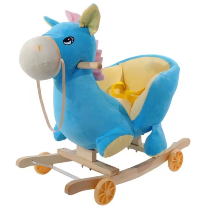 Balansoar muzical pentru copii, Loka®, Cu scaun din plus, Mobil, Model Calut, Culoare albastru