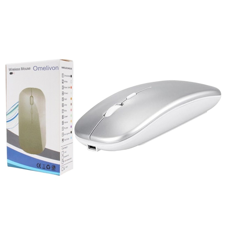 Mouse fara fir Bluetooth, 2.4G, portabil, argintiu, 11x5.8x2.7cm