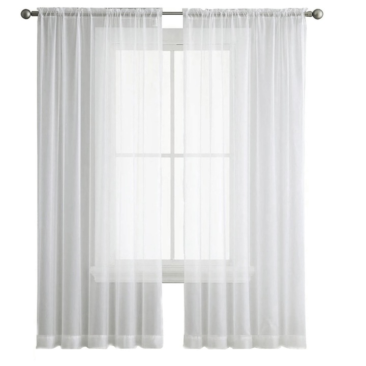 Basic Simple Voile Перде, Hggzeg, 2 бр., Мека и чиста текстура, Лесен за монтаж, Лек и дишащ, Полупрозрачен вид, За кухня, спалня, хол, детска стая, Полиестер, 100*250 см, Бял