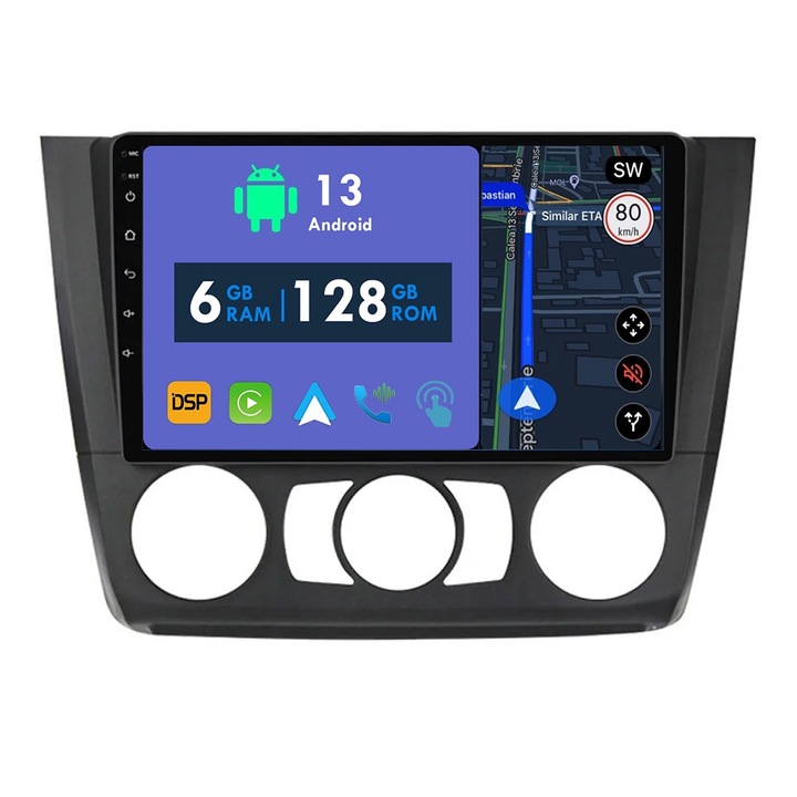 GPS навигация CarPlay радио за BMW 1-Series 1 Series E88 E82 E81 E87 2004-2011 MT Android Auto Stereo Bluetooth сензорен екран 6GB RAM, 128GB ROM