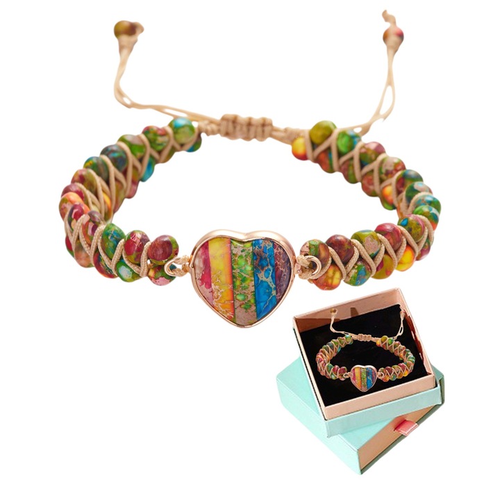 Bratara lucrata manual cu lapis lazuli natural si pandantiv cu inima, design cu franghie reglabila, bratara eleganta si la moda pentru femei, colorata